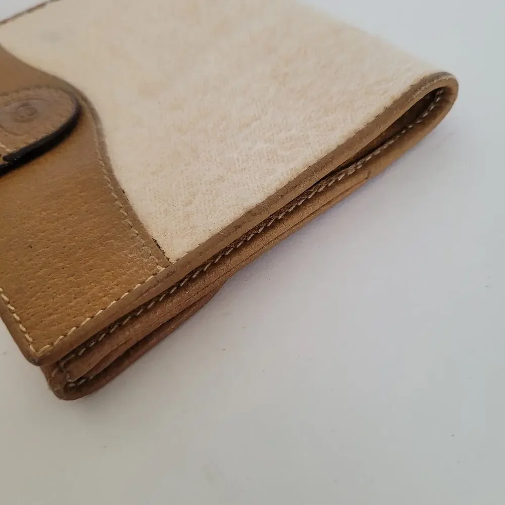 Vintage‎ Gucci Bi-Fold Wallet Tan Leather & Canvas Made in Italy Snap Closure